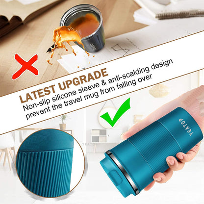 Insulated Travel Coffee Mug 16 oz, Spill Proof Coffee Mug To Go, Leakproof Stainless Steel Coffee Tumblers Reusable Thermal Coffee Cup with Lid for Hot & Cold Drinks (Blue, 510ml)