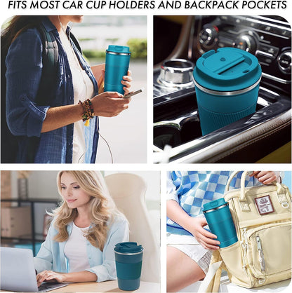 Insulated Travel Coffee Mug 16 oz, Spill Proof Coffee Mug To Go, Leakproof Stainless Steel Coffee Tumblers Reusable Thermal Coffee Cup with Lid for Hot & Cold Drinks (Blue, 510ml)