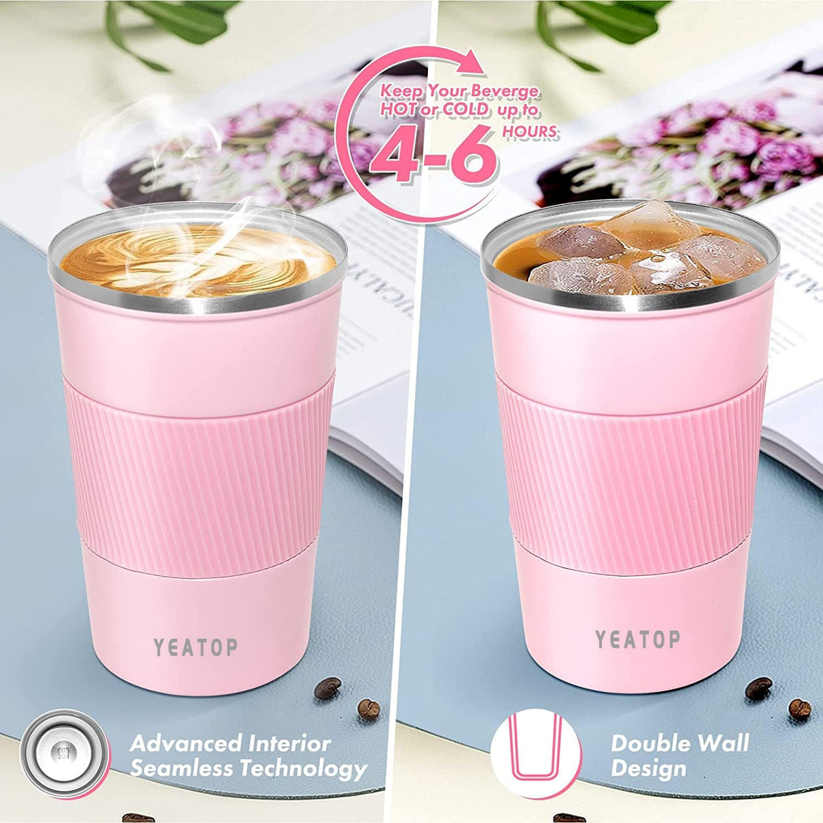 Insulated Travel Coffee Mug 16 oz, Spill Proof Coffee Mug To Go, Leakproof Stainless Steel Coffee Tumblers Reusable Thermal Coffee Cup with Lid for Hot & Cold Drinks (Blue, 510ml)