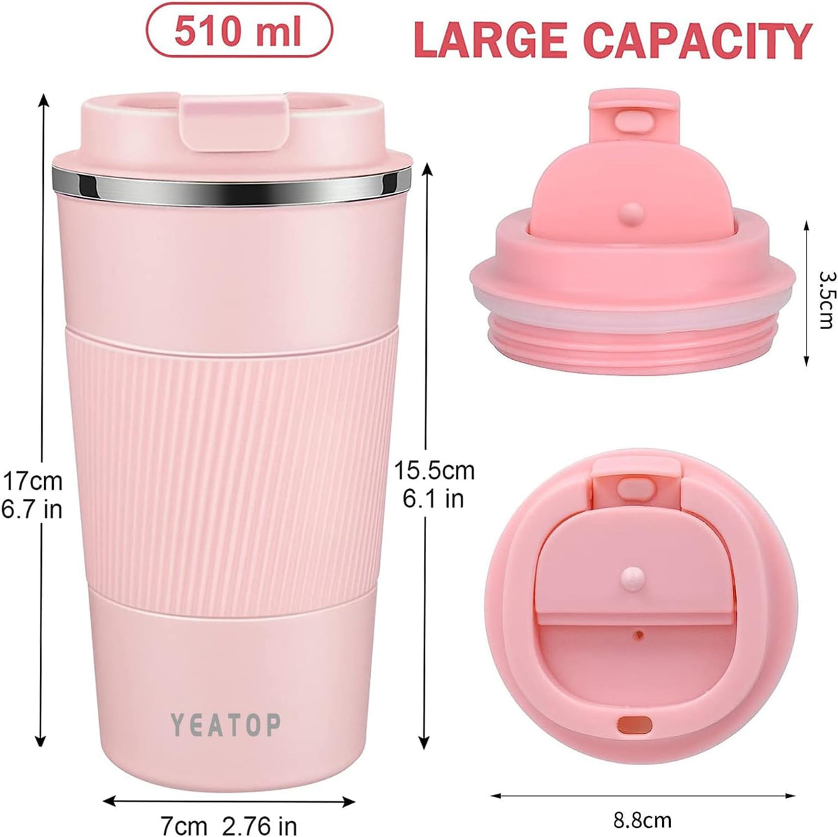 Insulated Travel Coffee Mug 16 oz, Spill Proof Coffee Mug To Go, Leakproof Stainless Steel Coffee Tumblers Reusable Thermal Coffee Cup with Lid for Hot & Cold Drinks (Blue, 510ml)