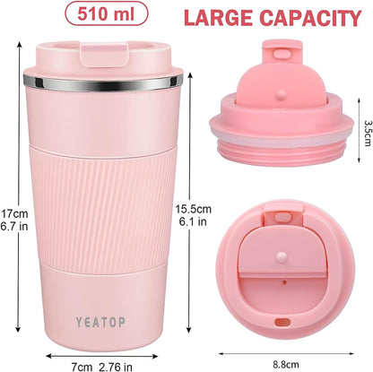 Insulated Travel Coffee Mug 16 oz, Spill Proof Coffee Mug To Go, Leakproof Stainless Steel Coffee Tumblers Reusable Thermal Coffee Cup with Lid for Hot & Cold Drinks (Blue, 510ml)