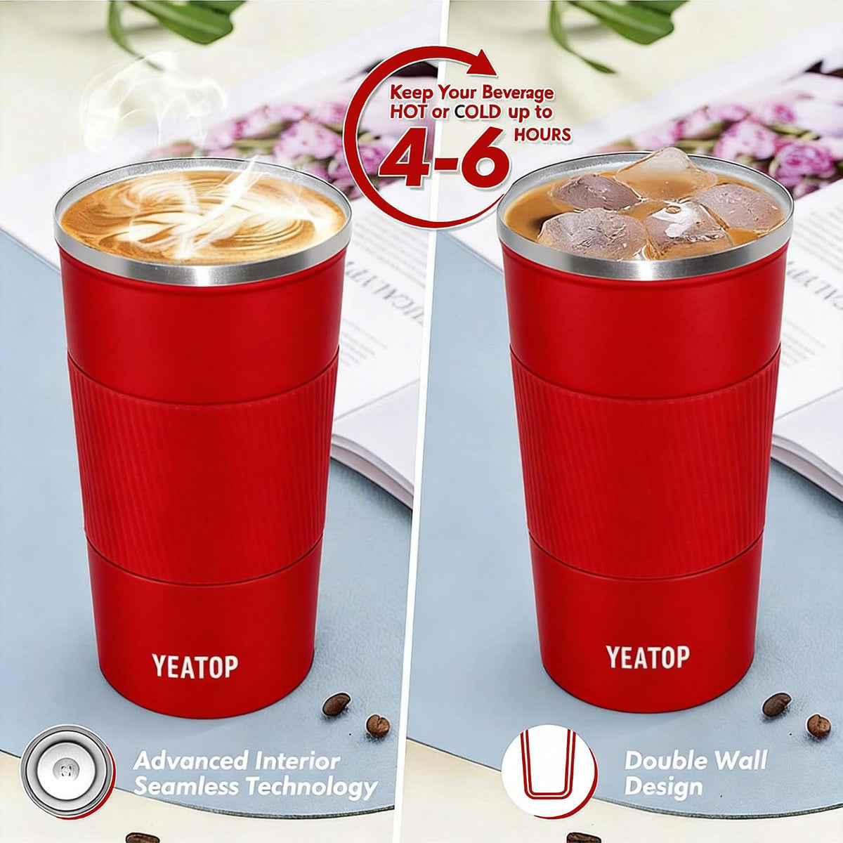 Insulated Travel Coffee Mug 16 oz, Spill Proof Coffee Mug To Go, Leakproof Stainless Steel Coffee Tumblers Reusable Thermal Coffee Cup with Lid for Hot & Cold Drinks (Blue, 510ml)