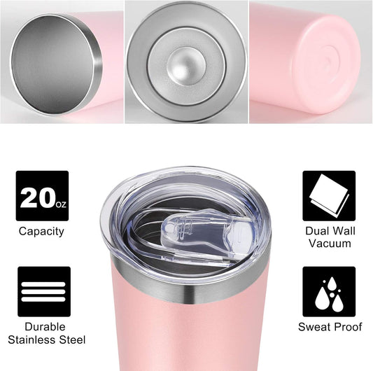 Stainless Steel Skinny Tumbler, 20 oz Vacuum Insulated Tumbler with Lid and Straw, Double Wall Coffee Cup, Travel Mug for Cold Hot Drinks, Light Pink