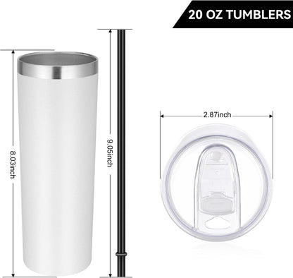 Stainless Steel Skinny Tumbler, 20 oz Vacuum Insulated Tumbler with Lid and Straw, Double Wall Coffee Cup, Travel Mug for Cold Hot Drinks, Light Pink