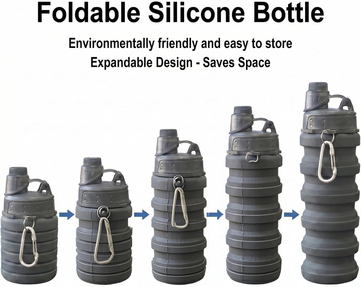 Collapsible Water Bottles Travel water bottle Sports Portable Sport Water Bottle Reusable Water Bottles comes with mountaineering Buckle 500ml silicone Water-proof camping water bottle