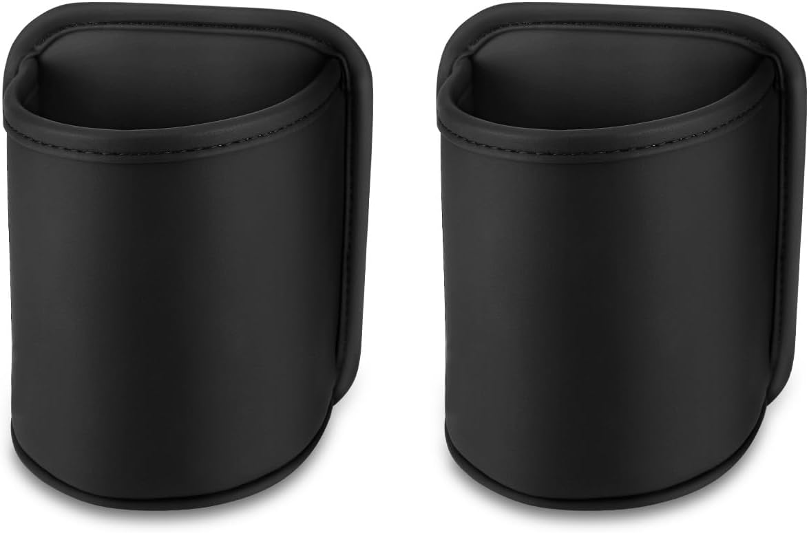 Car Door Cup Holder Clip On Side Door Pocket Water Bottle Coffee Drink Holders Storage Organizer Scratch-Resistant PU Leather Black 2 Pack