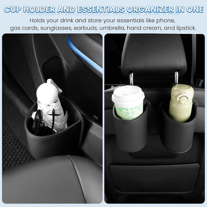 Car Door Cup Holder Clip On Side Door Pocket Water Bottle Coffee Drink Holders Storage Organizer Scratch-Resistant PU Leather Black 2 Pack