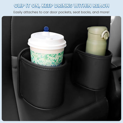 Car Door Cup Holder Clip On Side Door Pocket Water Bottle Coffee Drink Holders Storage Organizer Scratch-Resistant PU Leather Black 2 Pack