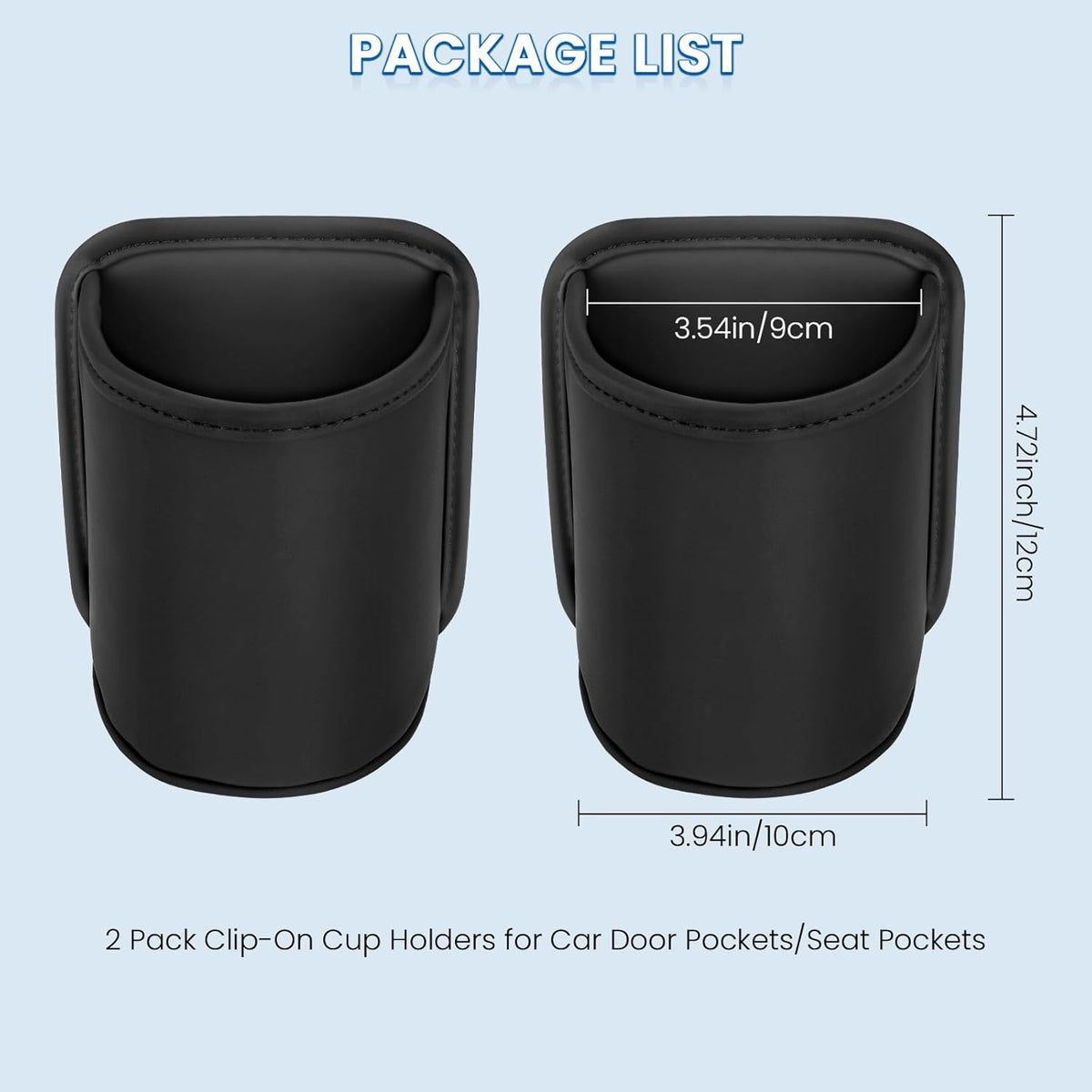Car Door Cup Holder Clip On Side Door Pocket Water Bottle Coffee Drink Holders Storage Organizer Scratch-Resistant PU Leather Black 2 Pack