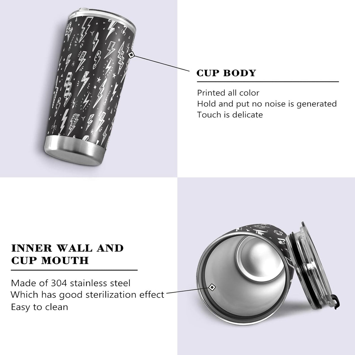 Tumbler Lightning Bolts Doodle Insulated Coffee Cup Beverage Container Travel Mug with Straw and Lid Double Wall Stainless Steel 20oz Holiday Gift