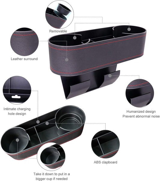 Car Console Side Seat Gap Organizer with Cup Holder, Black
