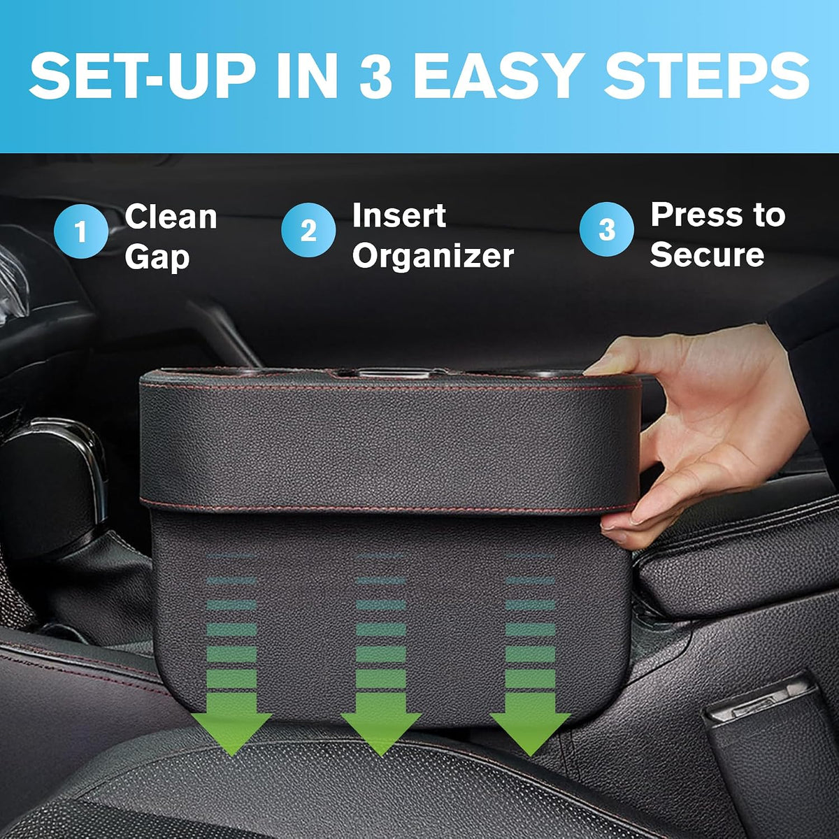 Car Console Side Seat Gap Organizer with Cup Holder, Black