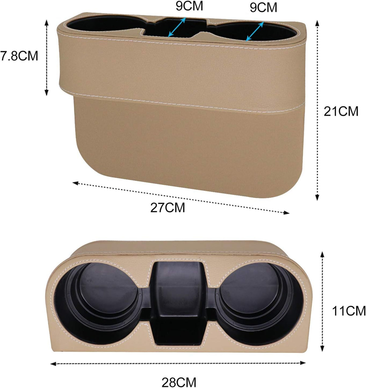 Car Console Side Seat Gap Organizer with Cup Holder, Black