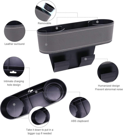 Car Console Side Seat Gap Organizer with Cup Holder, Black