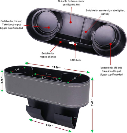 Car Console Side Seat Gap Organizer with Cup Holder, Black