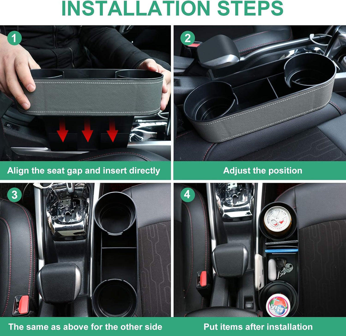Car Console Side Seat Gap Organizer with Cup Holder, Black