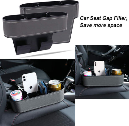 Car Console Side Seat Gap Organizer with Cup Holder, Black