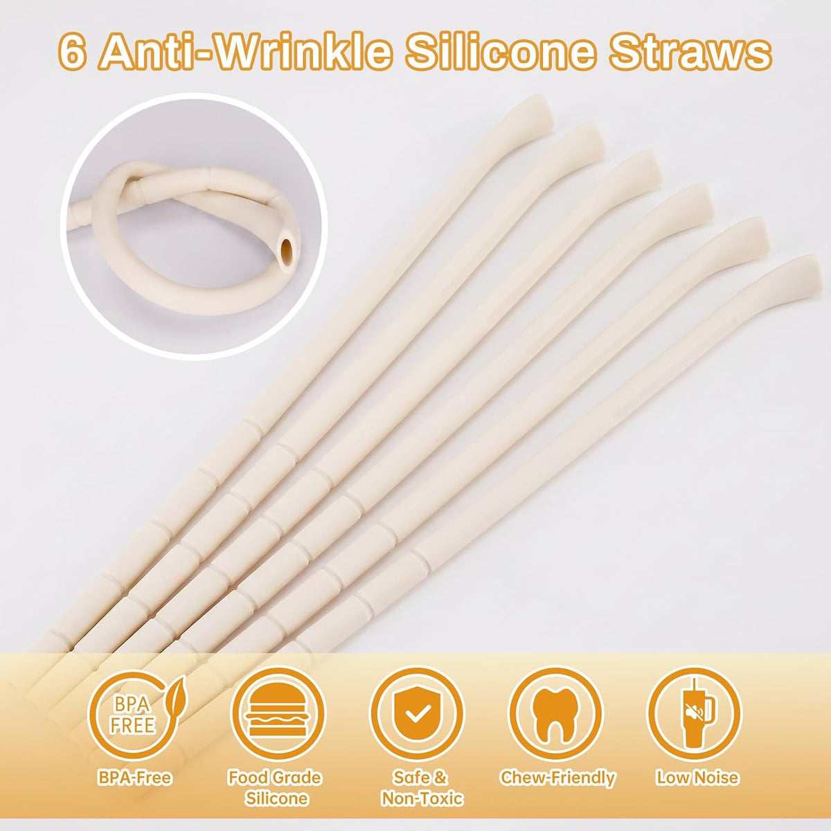 6PCS Silicone Anti-Wrinkle Straws Fit for Stanley 40oz 30oz Tumblers