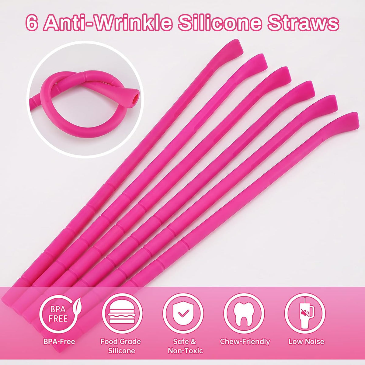 6PCS Silicone Anti-Wrinkle Straws Fit for Stanley 40oz 30oz Tumblers
