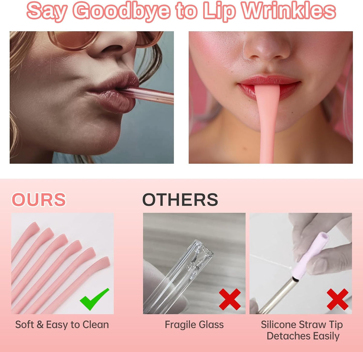 6PCS Silicone Anti-Wrinkle Straws Fit for Stanley 40oz 30oz Tumblers
