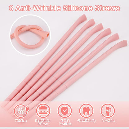 6PCS Silicone Anti-Wrinkle Straws Fit for Stanley 40oz 30oz Tumblers