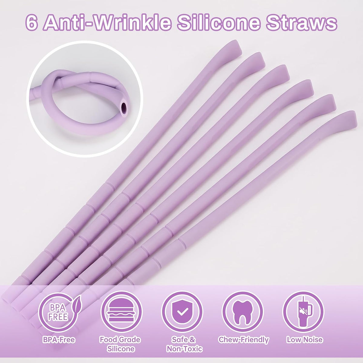 6PCS Silicone Anti-Wrinkle Straws Fit for Stanley 40oz 30oz Tumblers