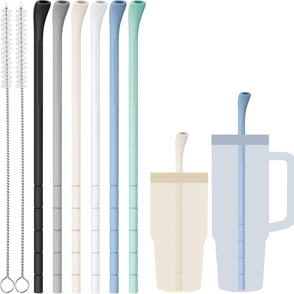 6PCS Silicone Anti-Wrinkle Straws Fit for Stanley 40oz 30oz Tumblers