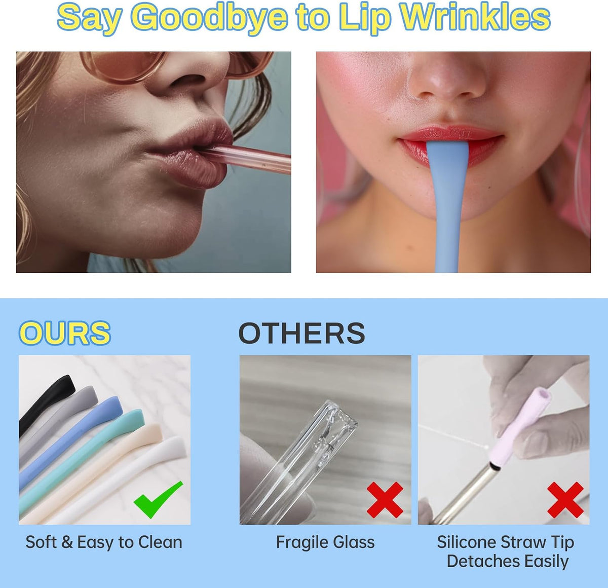 6PCS Silicone Anti-Wrinkle Straws Fit for Stanley 40oz 30oz Tumblers