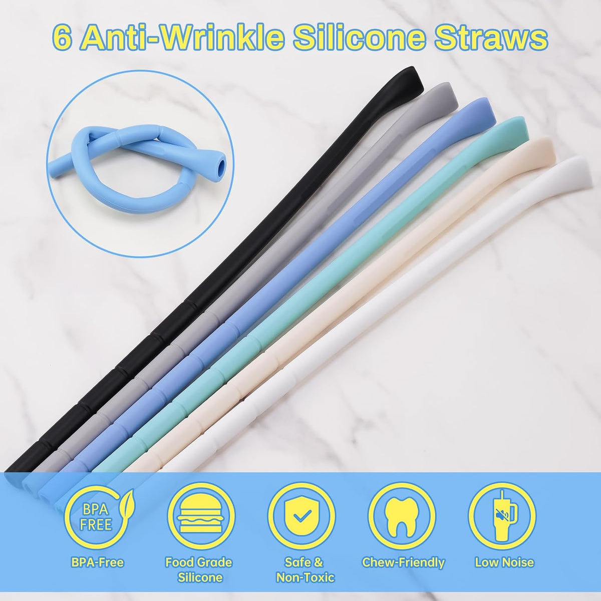 6PCS Silicone Anti-Wrinkle Straws Fit for Stanley 40oz 30oz Tumblers