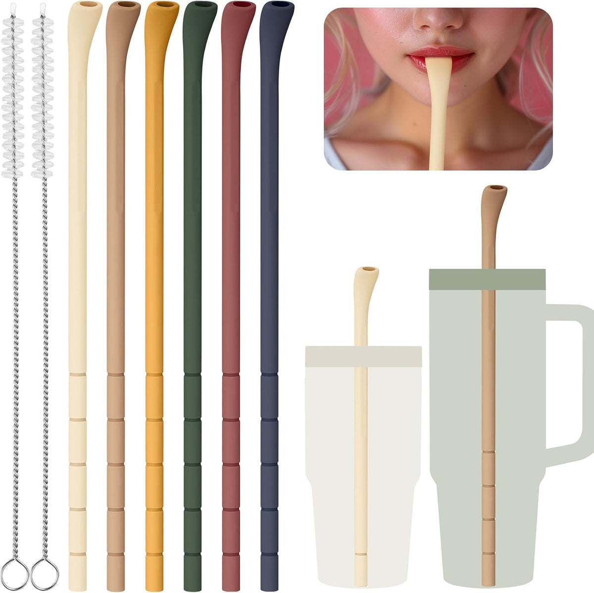 6PCS Silicone Anti-Wrinkle Straws Fit for Stanley 40oz 30oz Tumblers