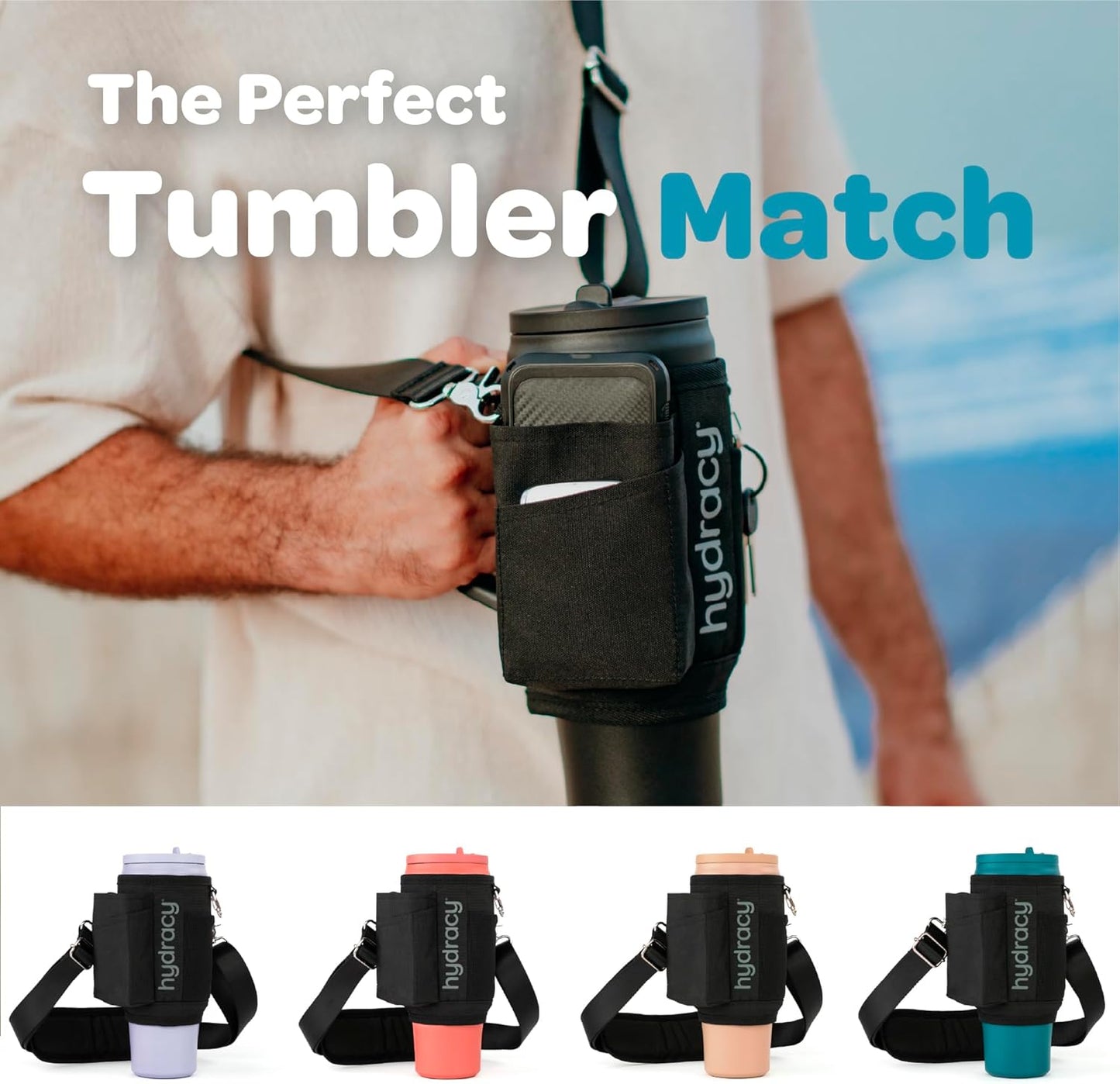 Tumbler Carrier with Strap,Crossbody Multi Pocket Holder 40 oz | Insulated Sling Bag with Phone Pocket & Card Sleeve,Secure Snap Closure,Hands-Free Tumbler Holder for Walking Hiking Gym