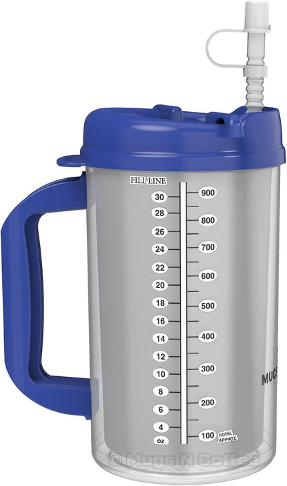 32 oz Double Wall Insulated Hospital Mug - Cold Drink Mug - Large Carry Handle - Includes Straw (1, Teal)