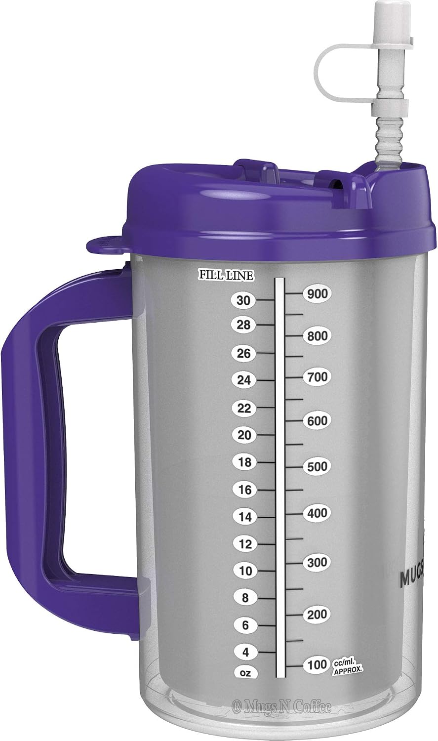 32 oz Double Wall Insulated Hospital Mug - Cold Drink Mug - Large Carry Handle - Includes Straw (1, Teal)