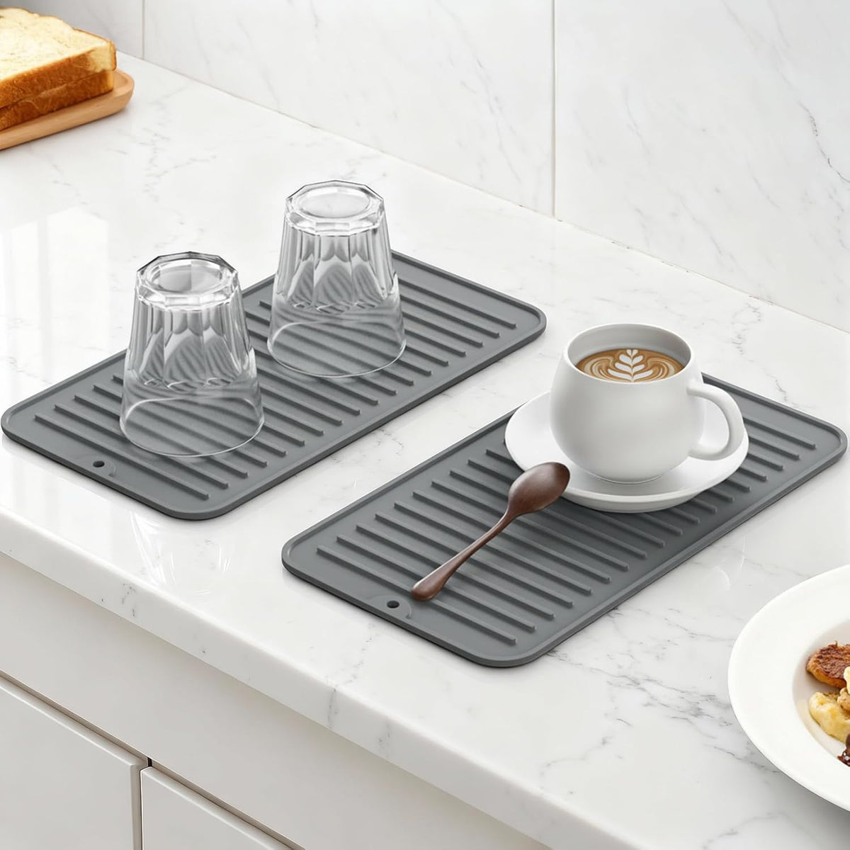 Silicone Dish Drying Mat for Kitchen Counter, 12" x 6.5", Dark Gray