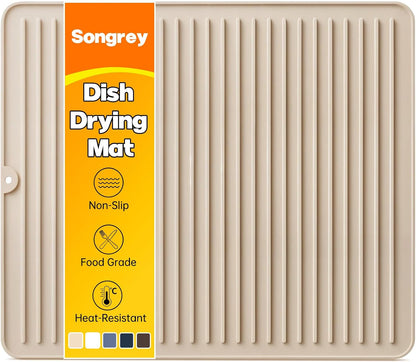 Silicone Dish Drying Mat for Kitchen Counter, 12" x 6.5", Dark Gray