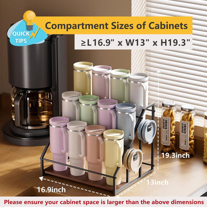 3-Tier Stanley Cup Rack with Lid Organizer, for 12 Tumblers, Natural Wood