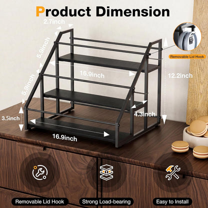 3-Tier Stanley Cup Rack with Lid Organizer, for 12 Tumblers, Natural Wood
