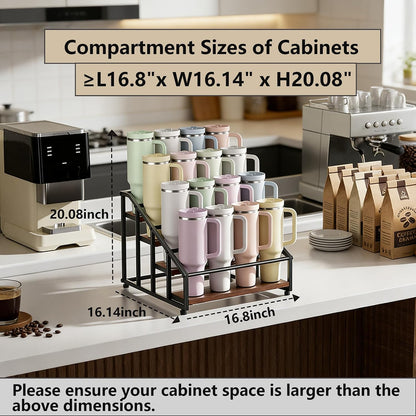 3-Tier Stanley Cup Rack with Lid Organizer, for 12 Tumblers, Natural Wood