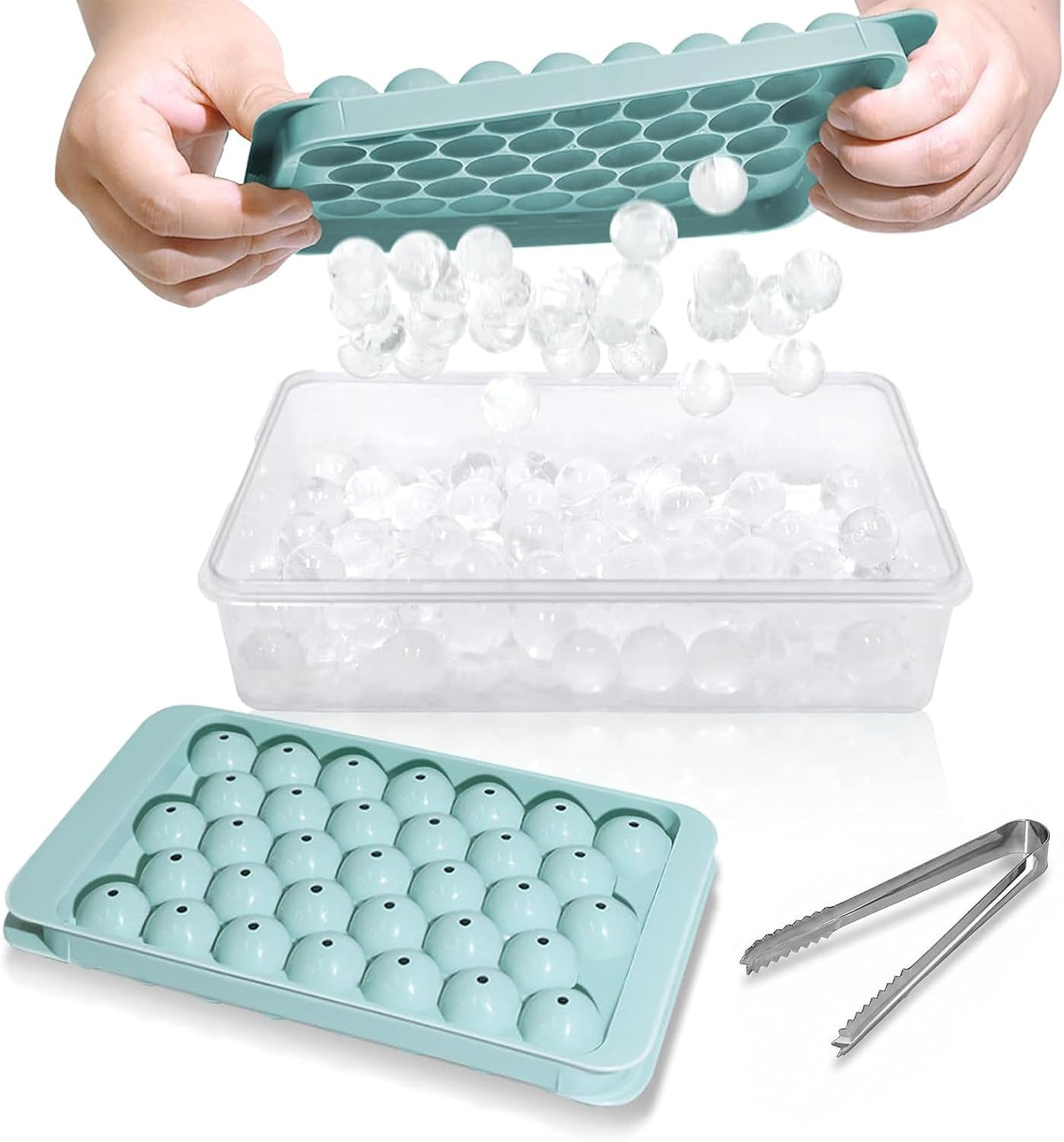 Ice Cube Tray with Lid and Bin, 1" Round Ice Trays for Freezer