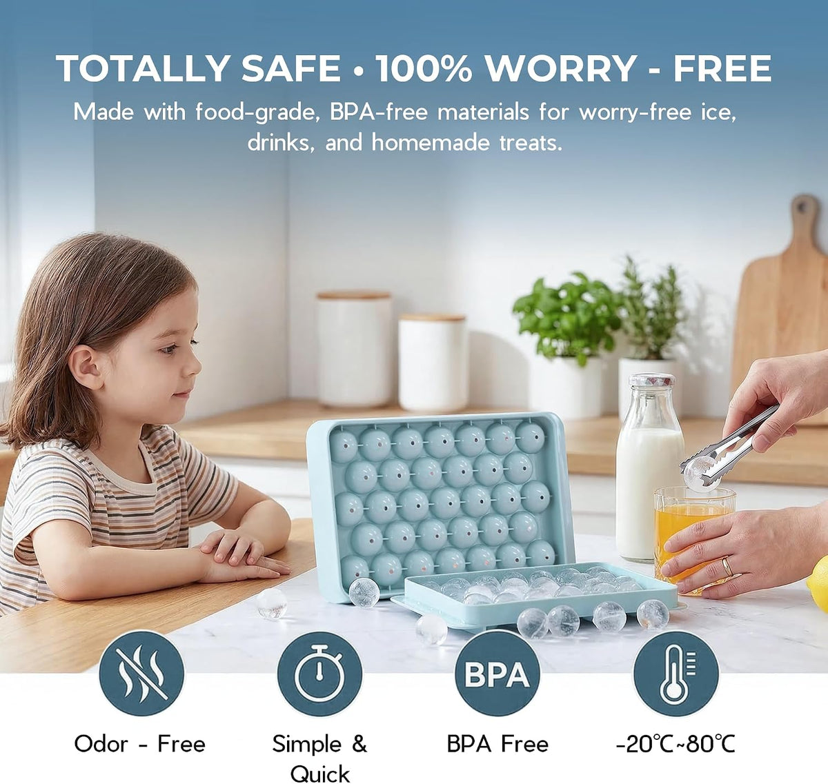 Ice Cube Tray with Lid and Bin, 1" Round Ice Trays for Freezer