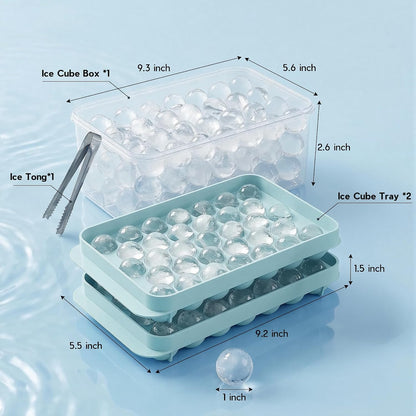 Ice Cube Tray with Lid and Bin, 1" Round Ice Trays for Freezer