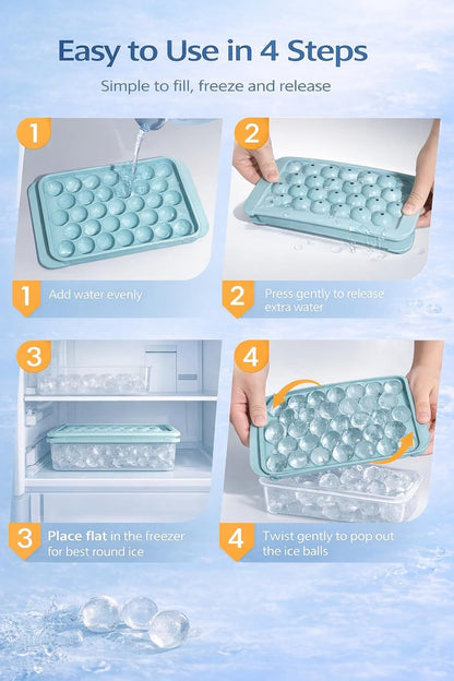 Ice Cube Tray with Lid and Bin, 1" Round Ice Trays for Freezer