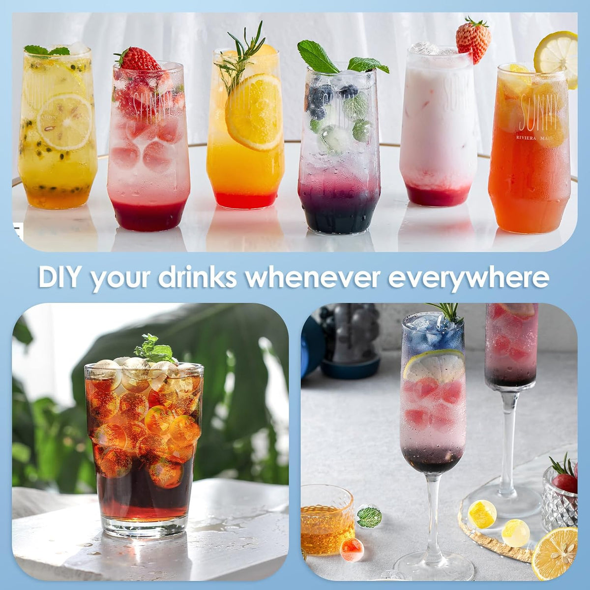 Ice Cube Tray with Lid and Bin, 1" Round Ice Trays for Freezer