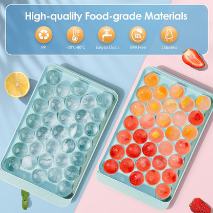 Ice Cube Tray with Lid and Bin, 1" Round Ice Trays for Freezer