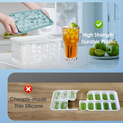 Ice Cube Tray with Lid and Bin, 1" Round Ice Trays for Freezer