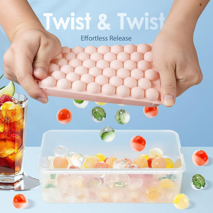 Ice Cube Tray with Lid and Bin, 1" Round Ice Trays for Freezer