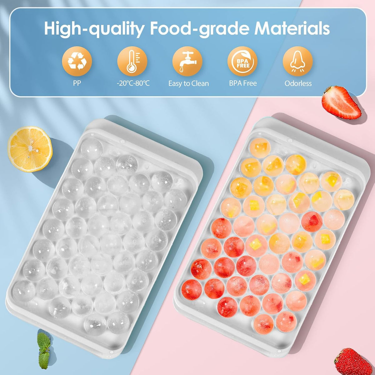 Ice Cube Tray with Lid and Bin, 1" Round Ice Trays for Freezer