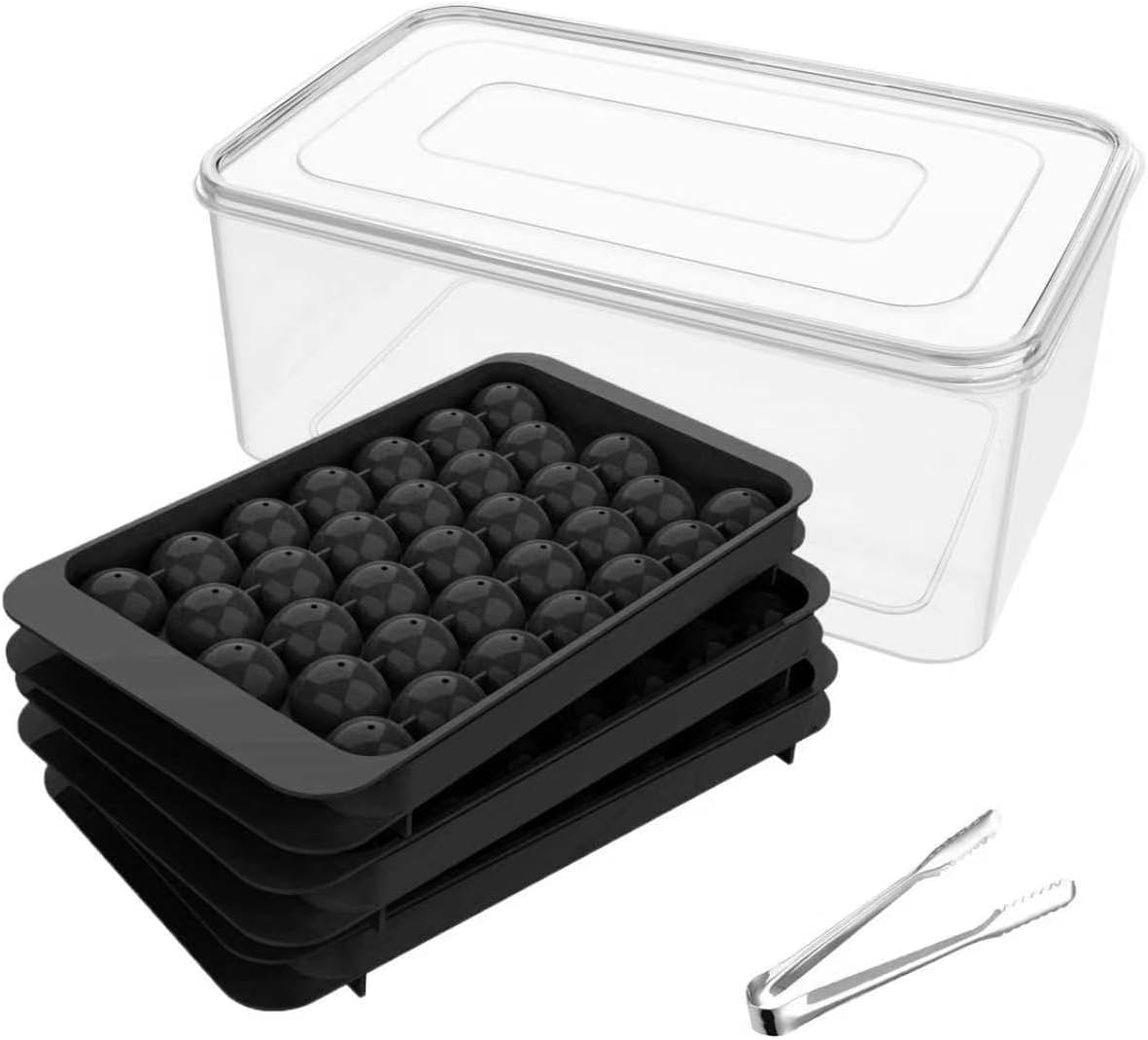 Ice Cube Tray with Lid and Bin, 1" Round Ice Trays for Freezer