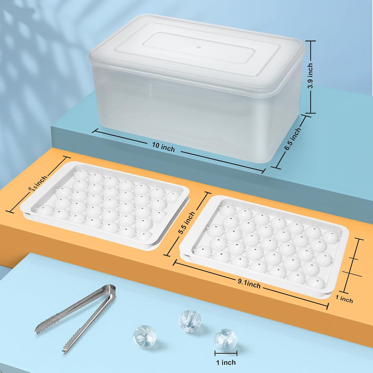 Ice Cube Tray with Lid and Bin, 1" Round Ice Trays for Freezer