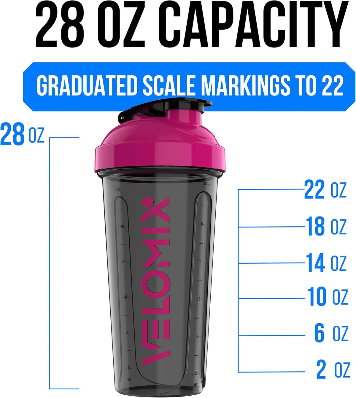 2 Pack 28oz Protein Shaker Bottle for Protein Mixes, ColorBurst